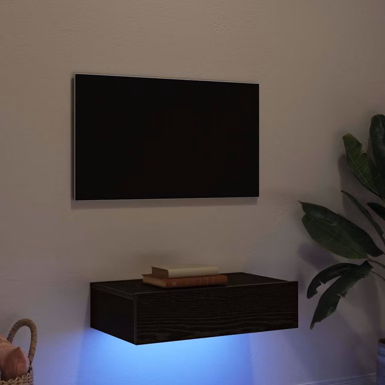 Mobile TV vidaXL con luci a LED, Rovere e Nero, L: 60 cm, P: 35 cm, H: 15,5 cm