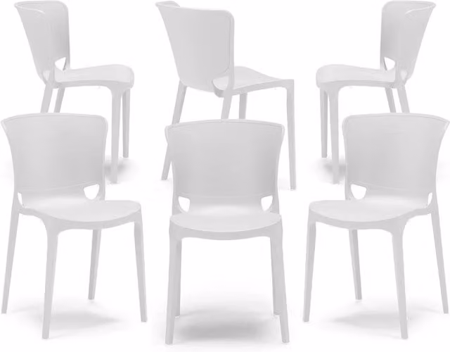 Set 6 sedie in polipropilene JUMBO, 100% MADE IN ITALY, impilabile, resistente ai raggi UV, design moderno, ideale per sala da pranzo, cucina, sala d’attesa, bar, ristoranti o giardino, colore Bianco