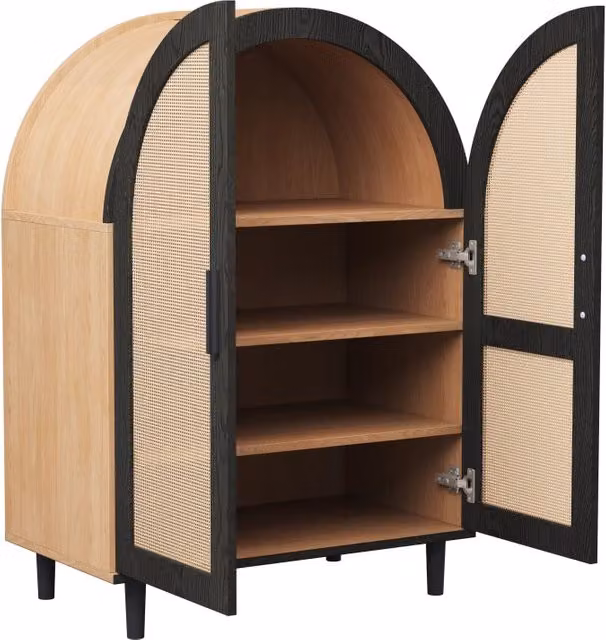 Mobile scarpiera con 2 Ante; 3 Ripiani di cui 2 Regolabili; per ingresso; in MDF e pannelli di particelle; 70 × 40 × 100 cm; Naturale e Nero