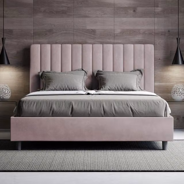 Letto imbottito Matrimoniale francese 140x190 cm Agueda - Con rete,Glicine,Microfibra