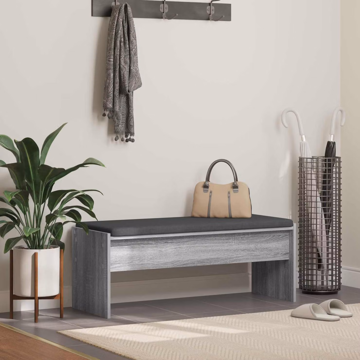 vidaXL Panca per ingresso moderna con cuscino Grigio, L: 103 cm, P: 38 cm, H: 40 cm