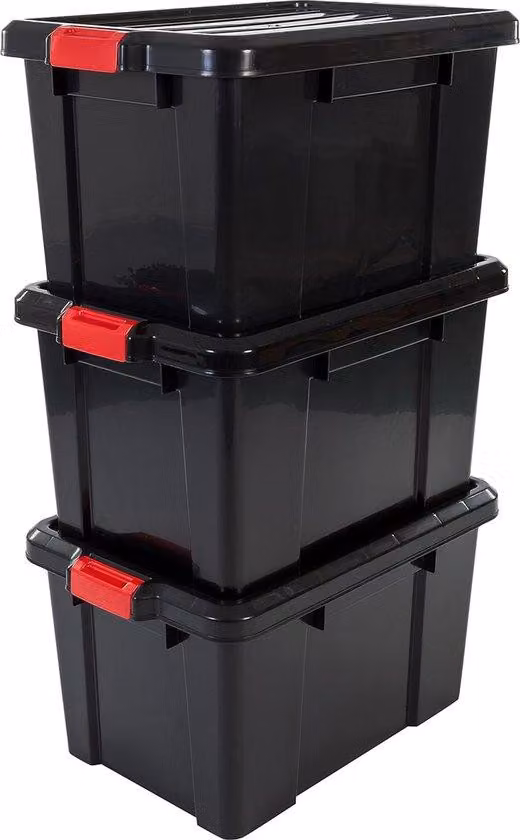 Contenitori in plastica da 50 litri, neri, impilabili, senza BPA