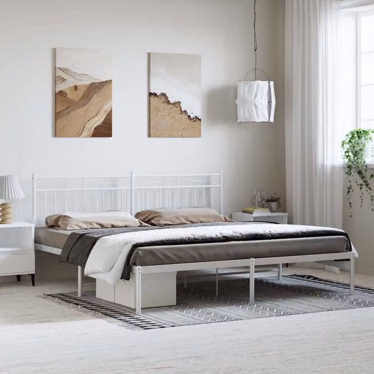 vidaXL Giroletto con Testiera in Metallo Bianco L: 198 cm, P: 207 cm, H: 91 cm