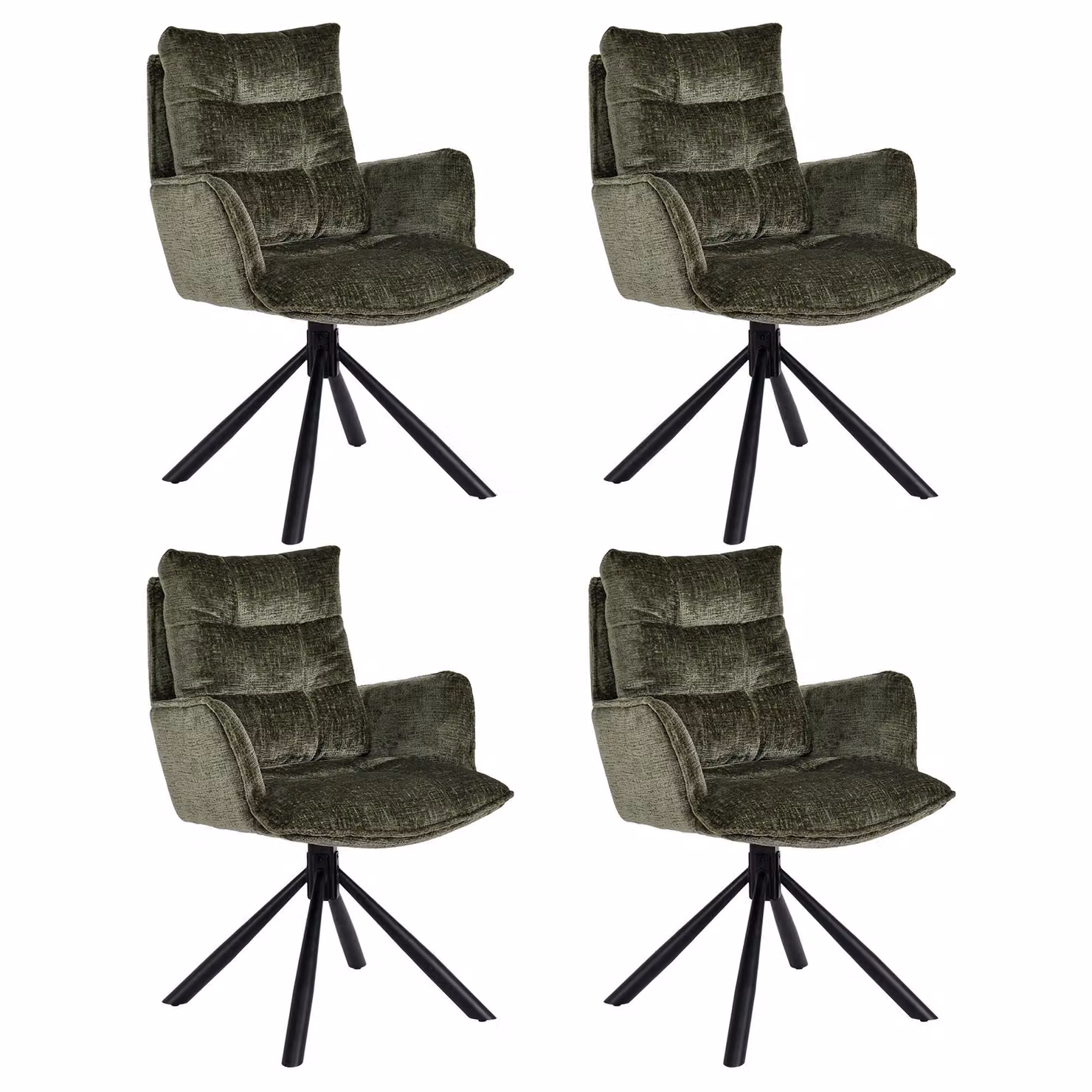 Duhome Sedia da pranzo girevole a 360° Set di 4 poltrone lounge Sedia in ciniglia con funzione di ritorno per ufficio, cucina, soggiorno, camera da letto, verde