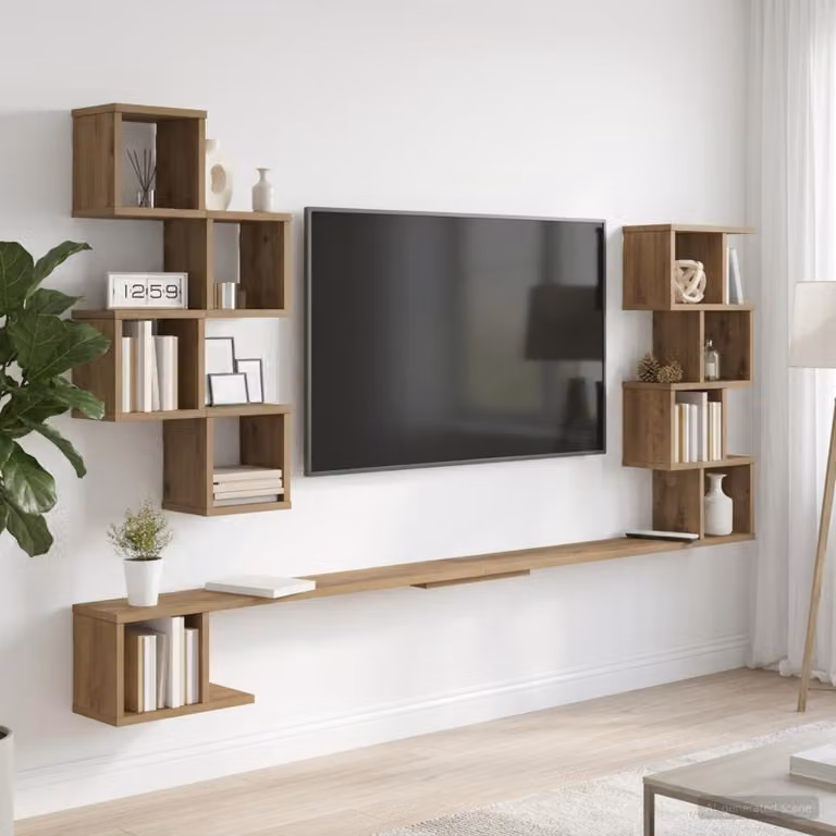 vidaXL Mensola per TV da muro moderna in rovere color marrone L: 200 cm, P: 15 cm, H: 94 cm