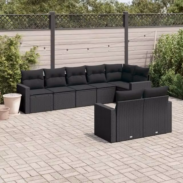 Set Divani da Giardino con Cuscini 8 pz Nero in Polyrattan 3219205