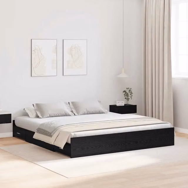 Letto con contenitore vidaXL in legno e MDF nero 200 x 200 cm