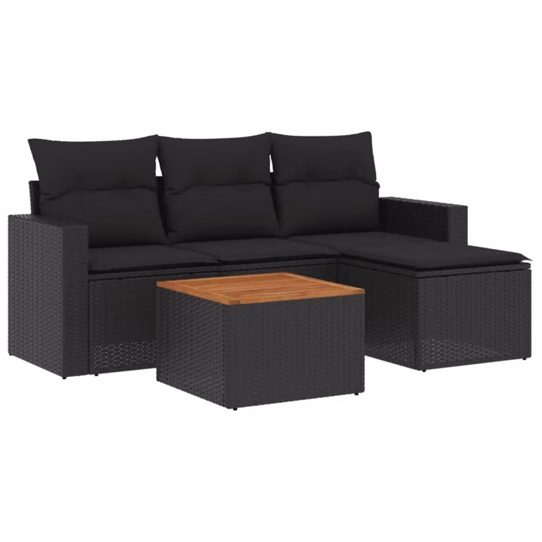 Set Divani da Giardino 5 pz con Cuscini in Polyrattan Nero