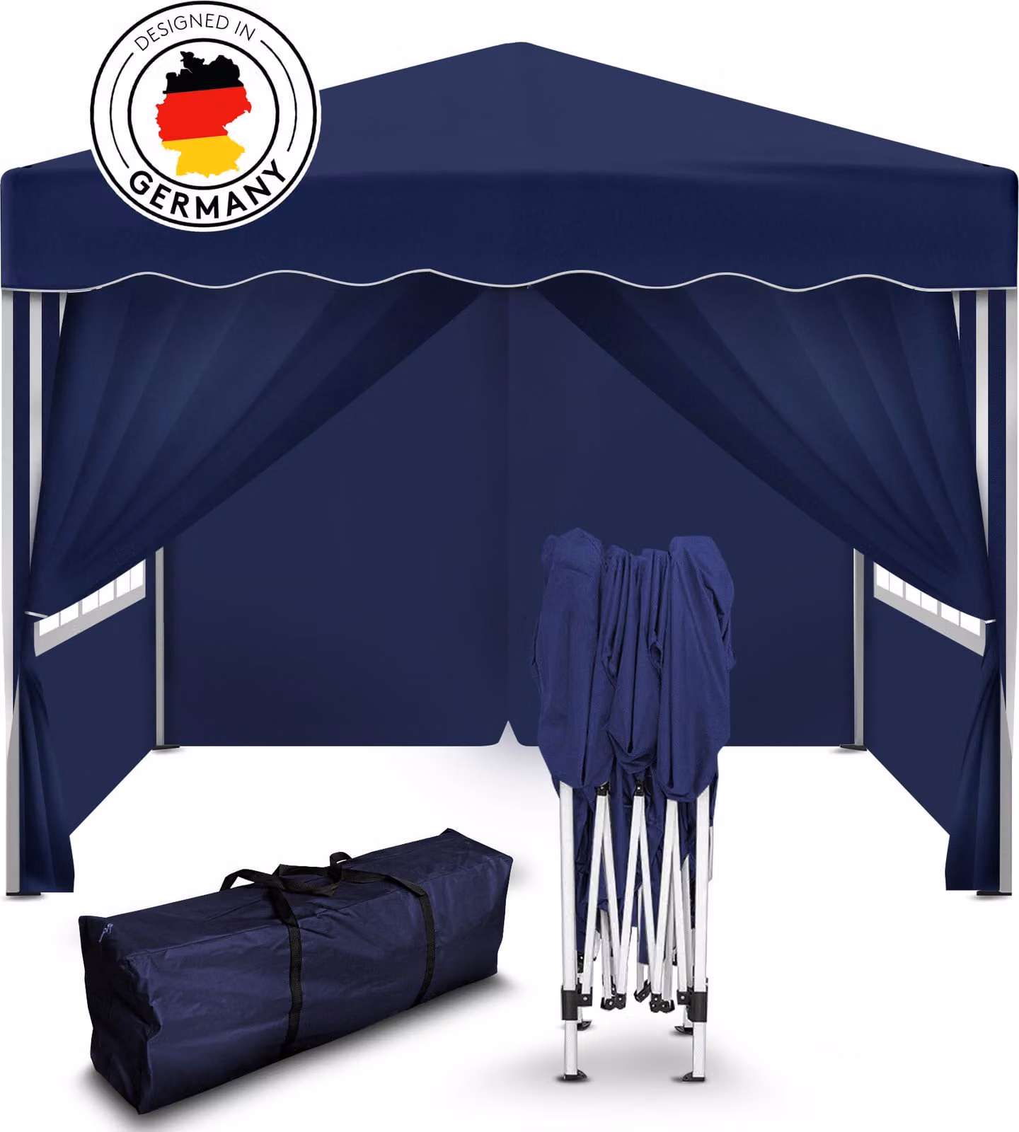 Gazebo pieghevole Kronenburg 3x3 m - Impermeabile, protezione UV 50+, 4 pareti laterali, blu