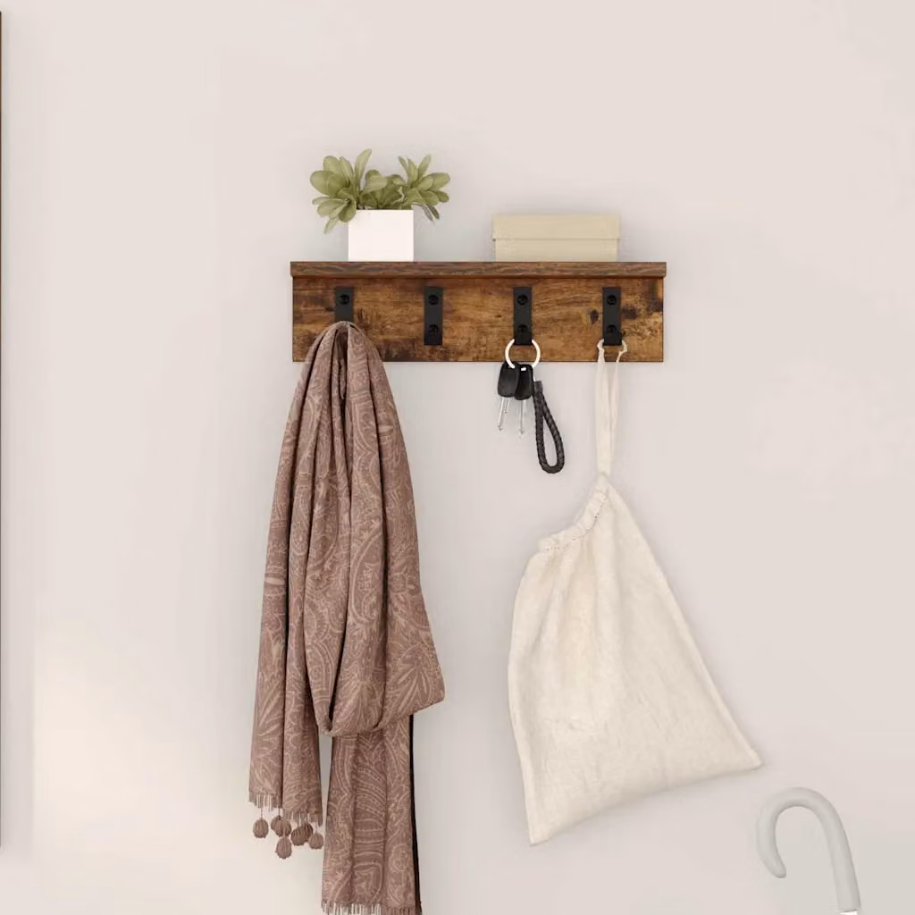 vidaXL Appendiabiti a muro moderno in legno Rovere fumé, L 40 cm x P 10,5 cm x H 10,5 cm
