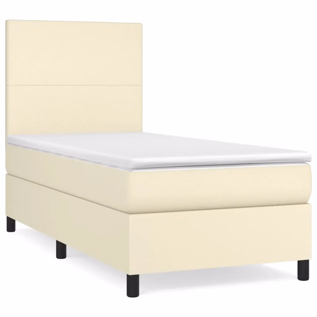 Letto con Giroletto a Molle e Materasso Ibrido vidaXL in Similpelle Beige e Bianco L/P: 100 x 200 cm – 2