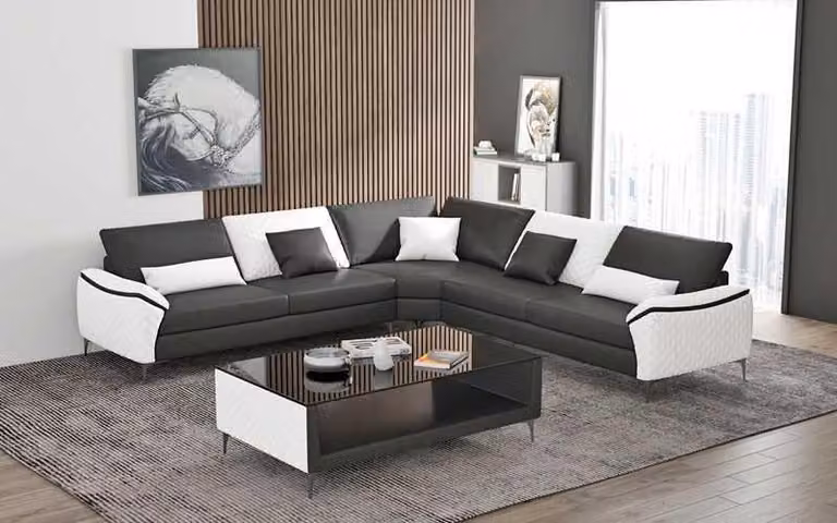 Eckgarnitur Ledersofa Ecksofa L-Form Design Couch Sofa Schwarz Luxus