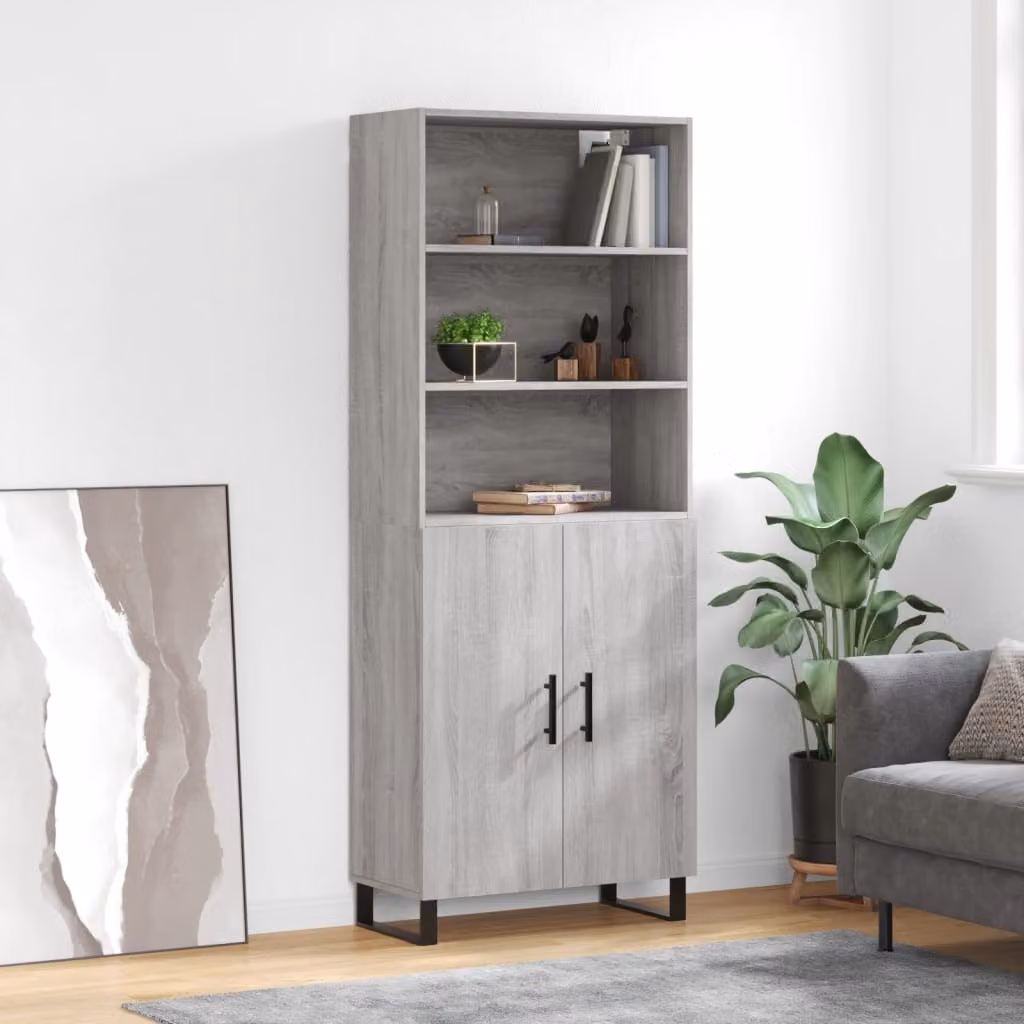 Credenza moderna vidaXL in legno e metallo, colore Grigio, L: 69,5 cm, P: 34 cm, H: 180 cm