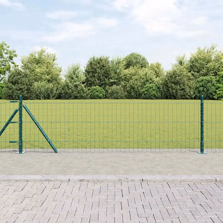Recinzione vidaXL in acciaio e PVC verde con base per montaggio a superficie, L: 50 m, H: 0,6 m