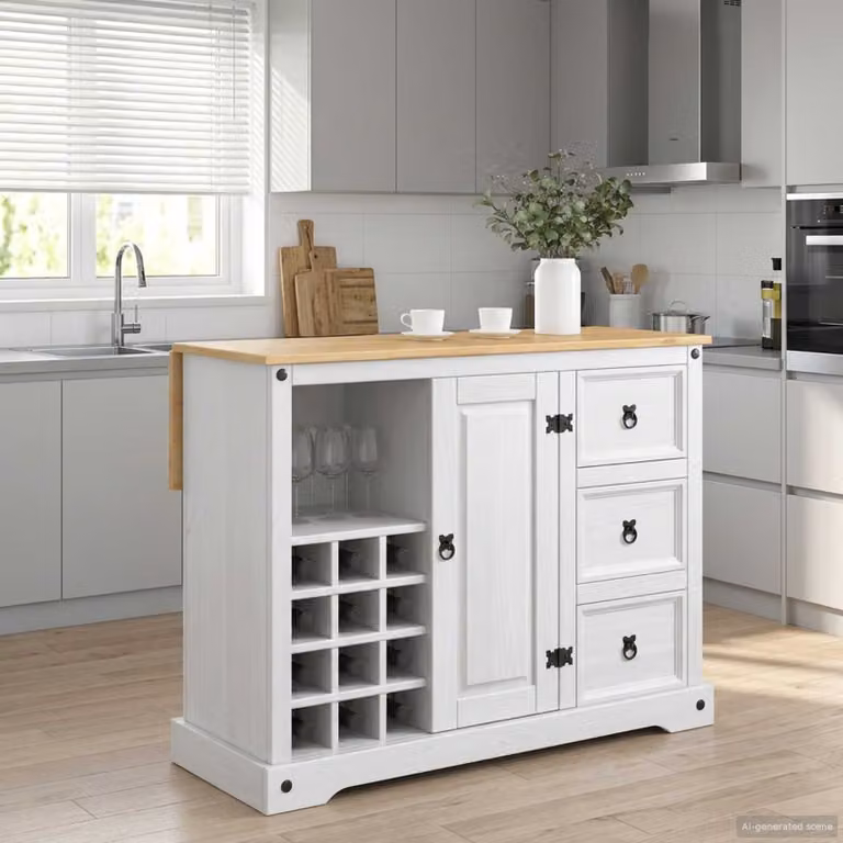 Mobile stoccaggio per cucina moderno vidaXL in legno di pino bianco con ante a battente e cassetti interni L/P/H: 112 x 70 x 91,5 cm