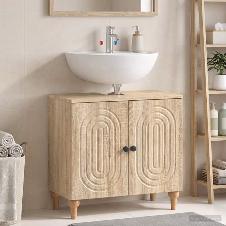Armadio per lavabo da bagno vidaXL ALKMAAR Rovere Sonoma, colore marrone, L/P/H: 59,5 x 31,5 x 59,0 cm