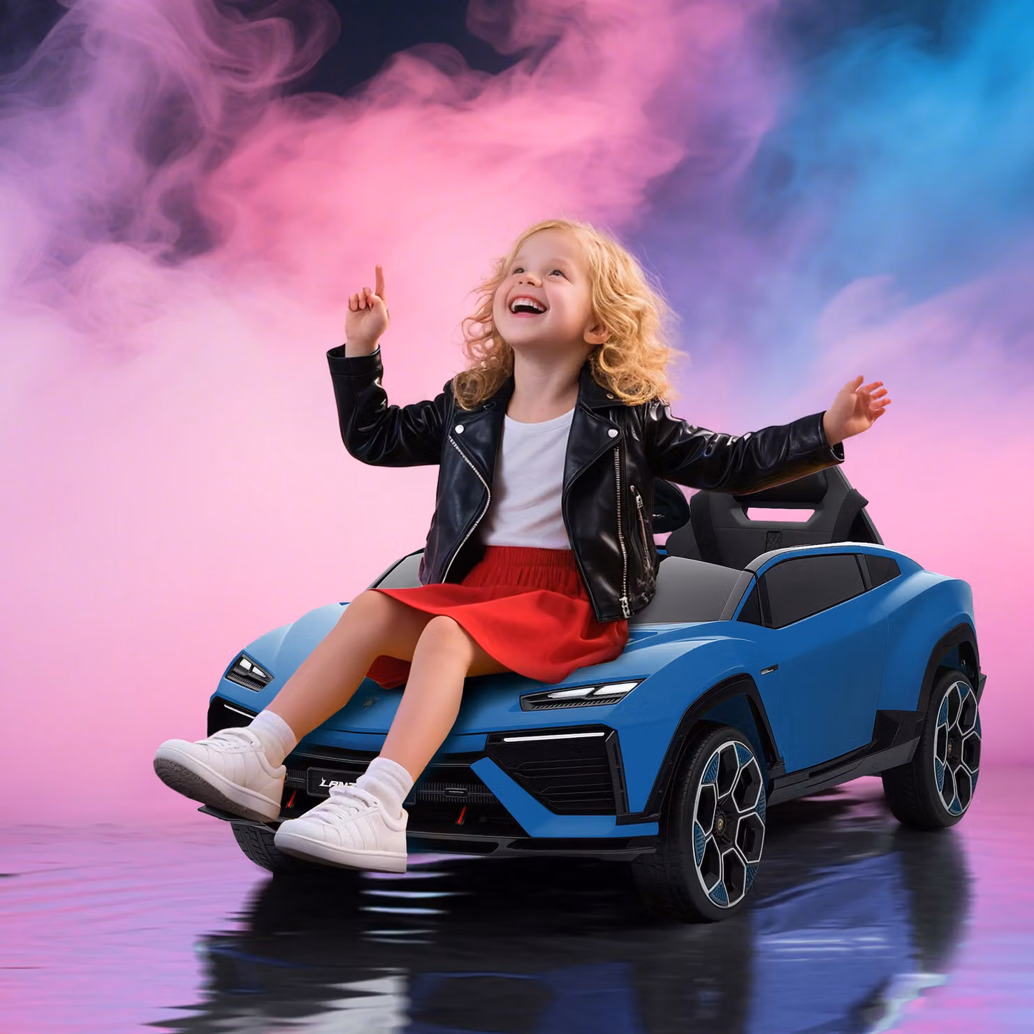 Auto elettrica Lamborghini AIYAPLAY per bambini con telecomando 2,4G e 2 motori, 12V, Blu – 2