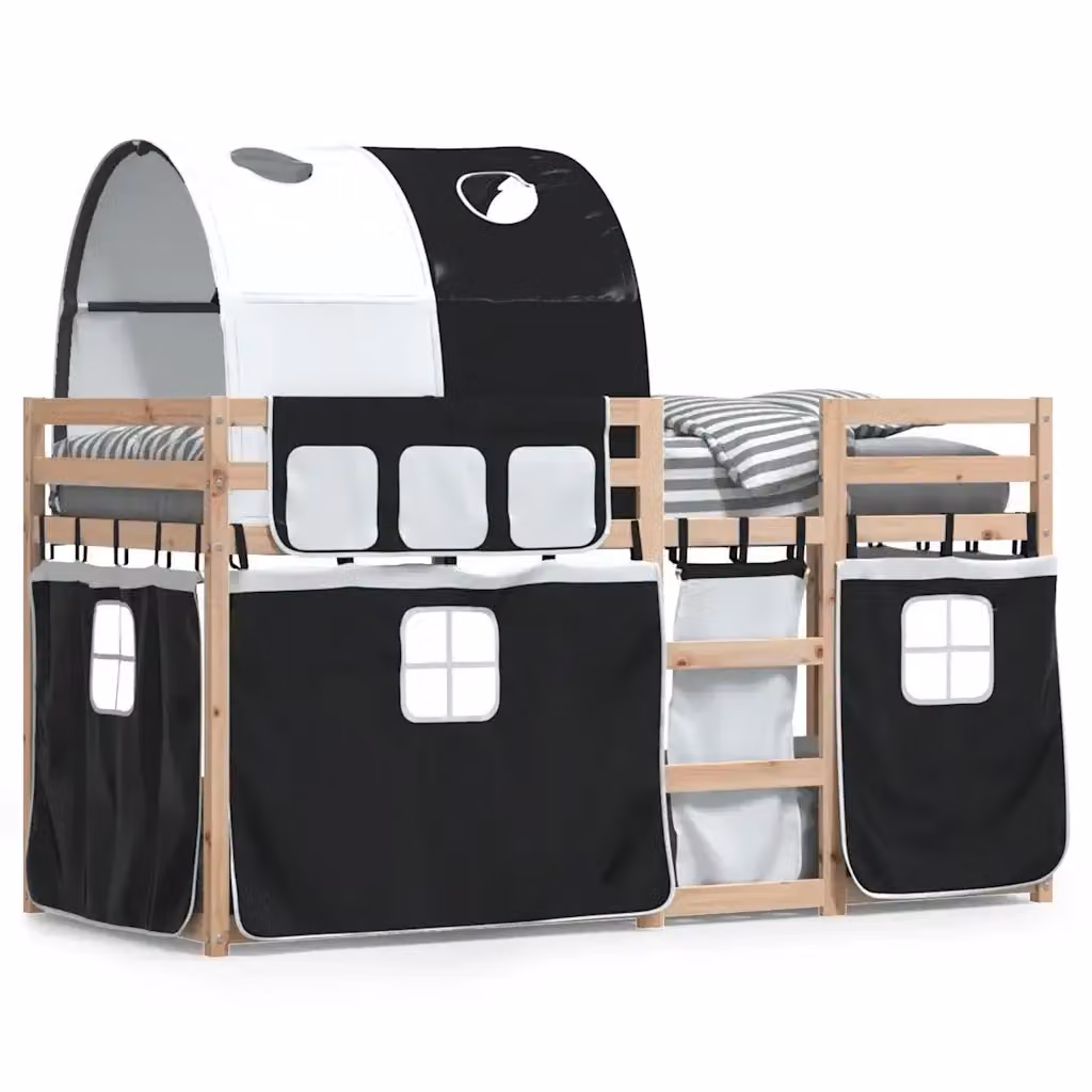 vidaXL Letto a Castello per Bambini in Legno di Pino Bianco e Nero L 90 x P 200 cm – 2