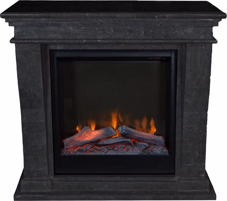 Caminetto elettrico Xaralyn - Kreta-Mini ELE-SBU - pietra naturale nera - riscaldamento 1500 watt - con telecomando - caminetto da incasso incluso - caminetto decorativo