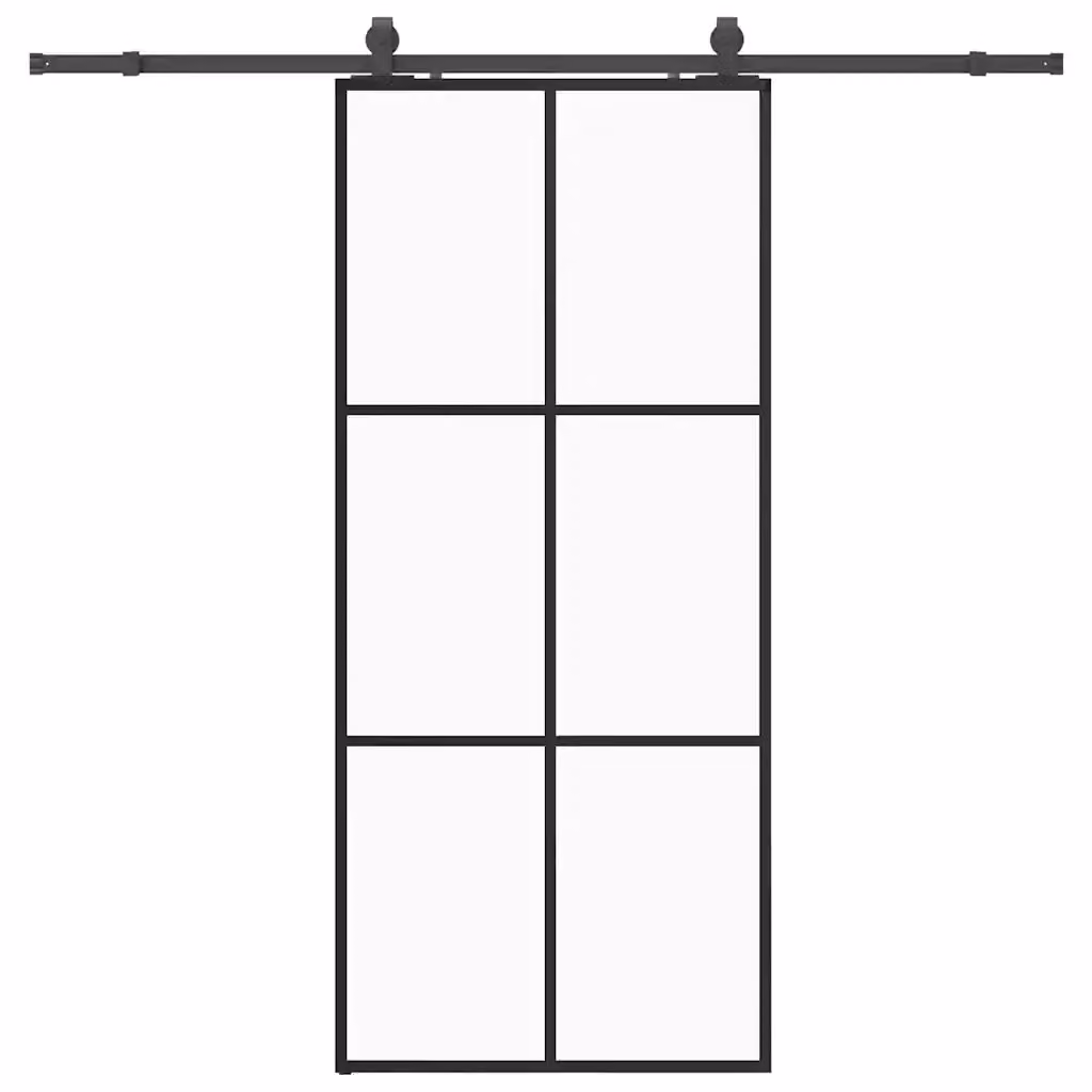 Porta Scorrevole Moderna VIDAXL in Vetro Trasparente con Telaio in Alluminio e Ferramenta Nera L: 90 cm, H: 205 cm – 2