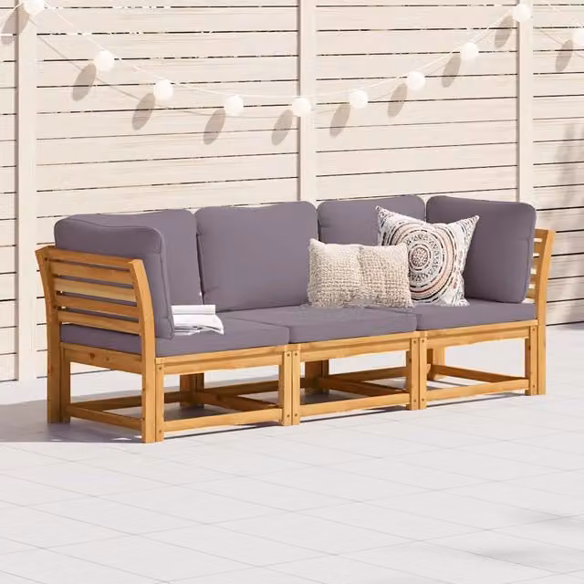 Set Mobili da Giardino 3pz con Cuscini Legno Massello di Acacia 3214314
