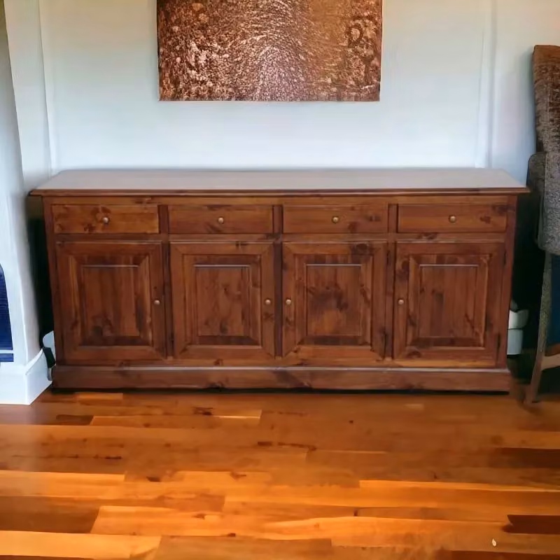 Madia credenza rustica in pino massello con 4 porte tinta noce Mobili 2G L/P/H: 195 x 42 x 85 cm – 5