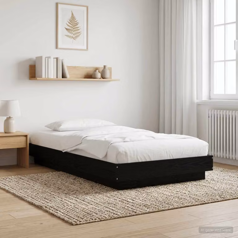 Struttura letto a pavimento vidaXL in legno nero con doghe fisse L: 80 cm, P: 212 cm, H: 140 cm