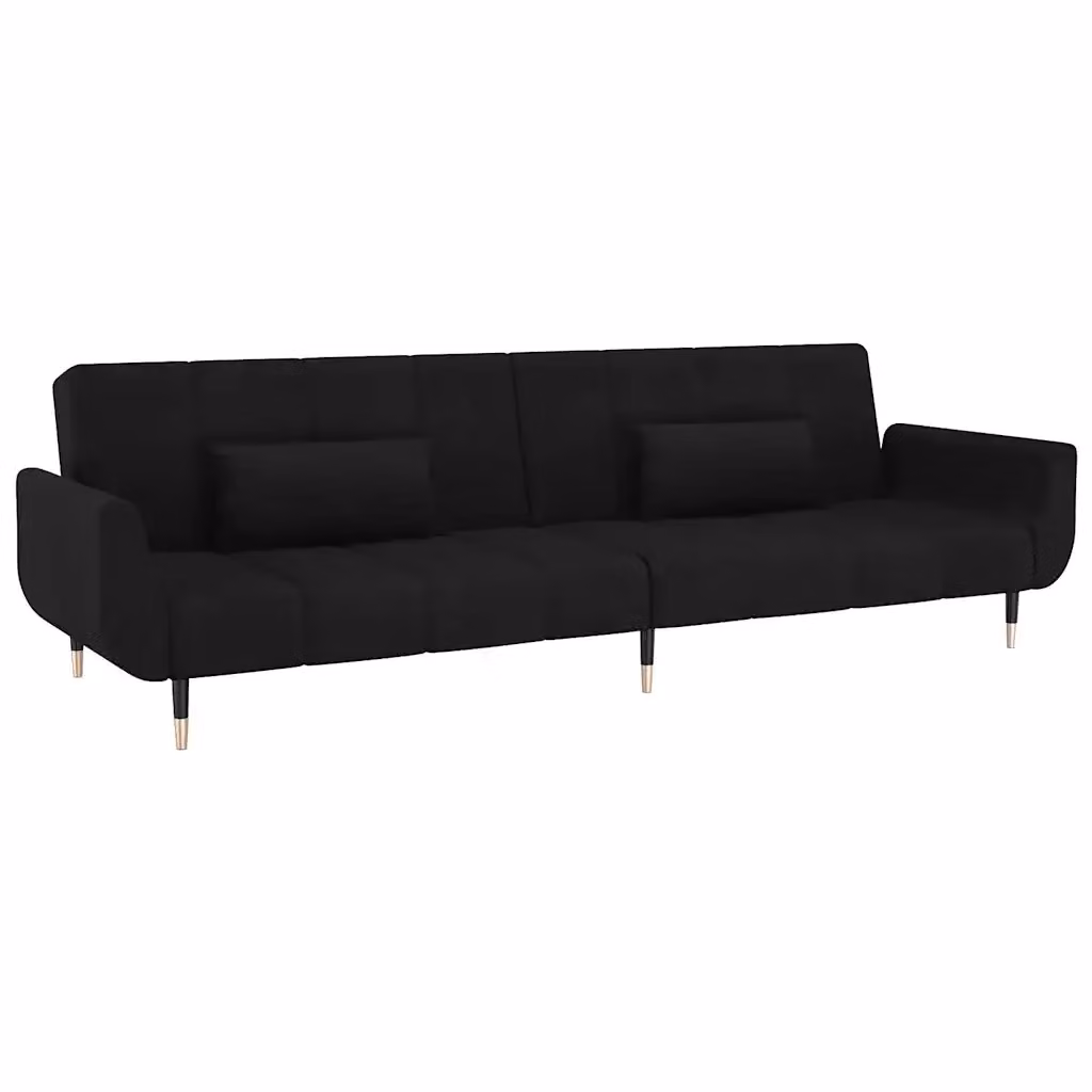 vidaXL Divano Letto Click-Clack a 2 Posti in Velluto Nero con Cuscini e Poggiatesta Regolabile – 2