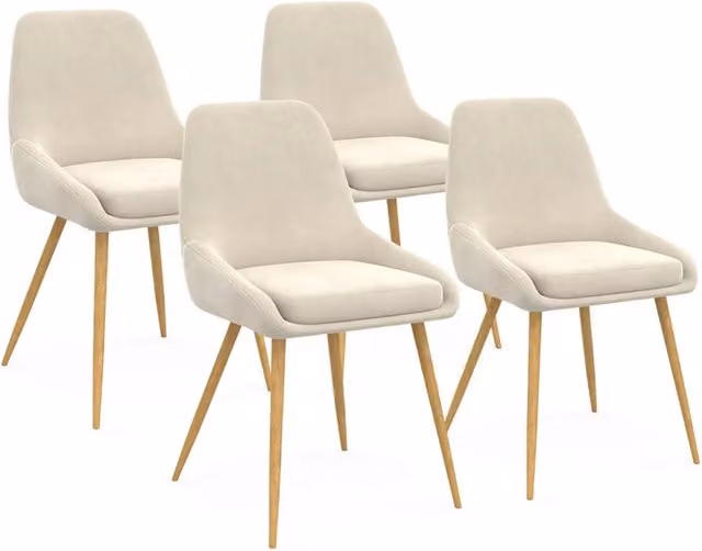Set di 4 sedie da pranzo THALYA IDMarket in velluto beige con braccioli e gambe effetto legno – 1