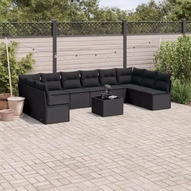 Set Divani da Giardino 11 pz con Cuscini in Polyrattan Nero 3249934