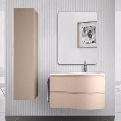 Mobile bagno sospeso Melody INBAGNO color beige con vasca a destra e ante soft-close L: 90 cm, H: 54 cm, P: 50,5 cm
