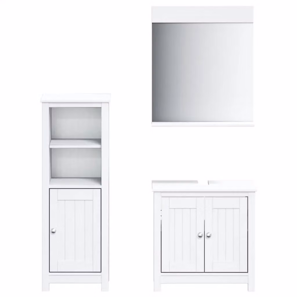 Set di mobili da bagno BERG vidaXL in legno di pino bianco, composto da 3 pezzi con base lavabo, mobile alto e armadietto con specchio – 2