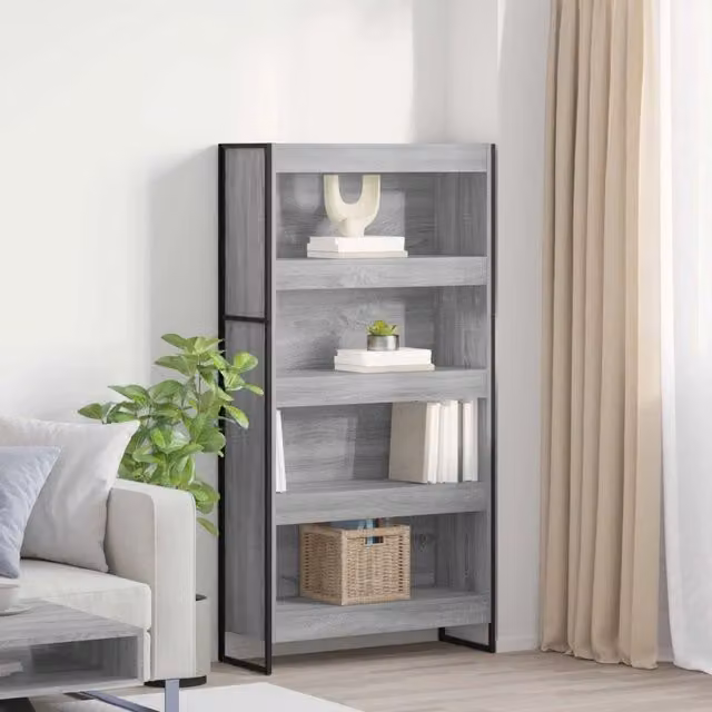 Armadio per libri industrial vidaXL in legno MDF e metallo grigio L: 80 cm, P: 30 cm, H: 155 cm