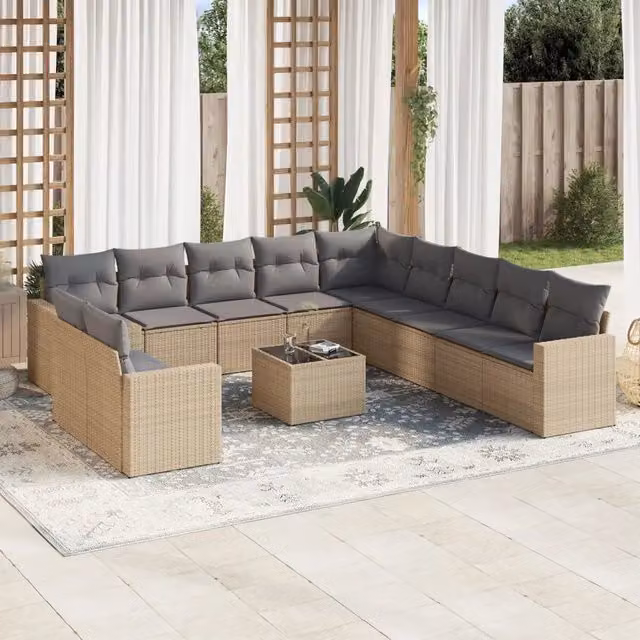 Set di divani da giardino VIDAXL in polyrattan con cuscini beige, composizione a L per 12 persone – 1