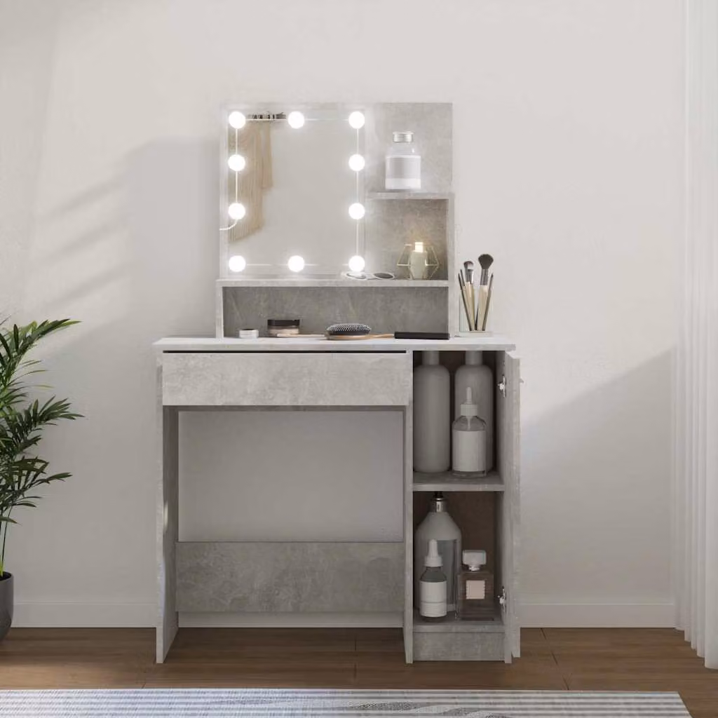 vidaXL Toeletta Hollywood con LED Grigio Cemento L: 86,5 cm, P: 35 cm, H: 136 cm