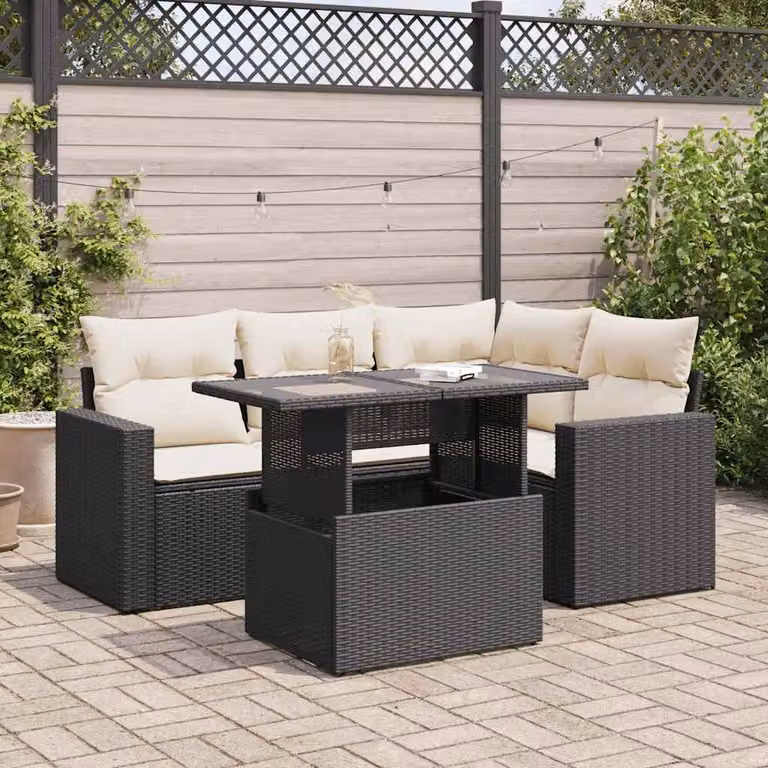 Maison Exclusive - Set divani da giardino 5 pezzi con cuscini in poly rattan nero