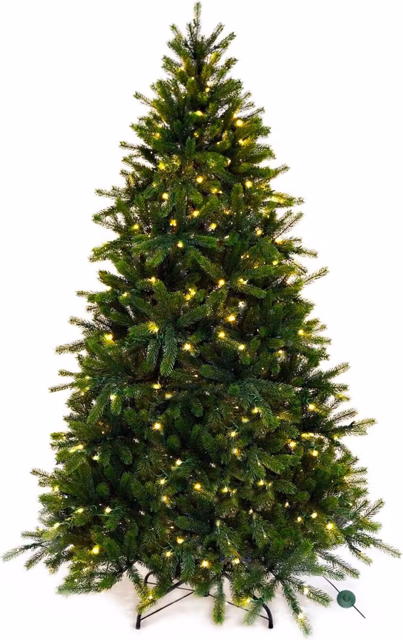 Albero di Natale artificiale 3D abete Merlin 210 cm con ILLUMINAZIONE SMART LED con supporto
