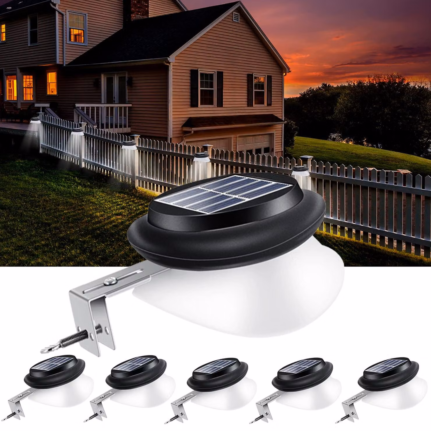 Set di 6 lampade solari, 100 lumen, grado di protezione IP55, luce bianca fredda, illuminazione per esterni