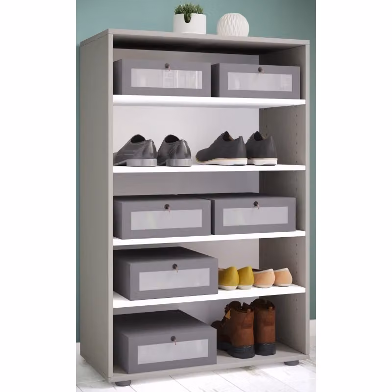 Ezooza Mobile Porta Scarpe Moderno Grigio con Ripiani Interni H110 L70 P37 cm – 2