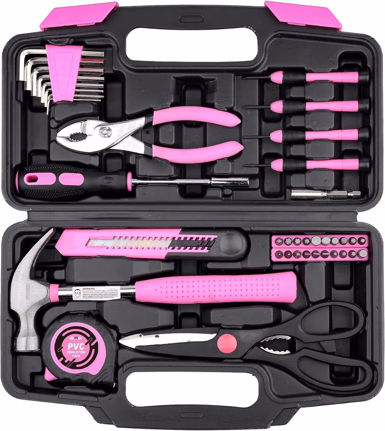 Set di attrezzi manuali da 40 pezzi, valigetta degli attrezzi rosa, per uso domestico