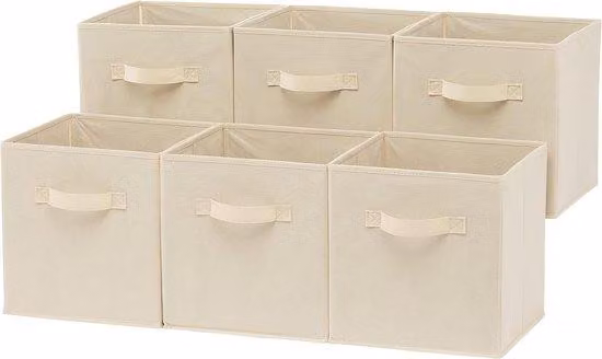 Cubetti portaoggetti pieghevoli in tessuto con manici - 266 x 266 x 279 cm - beige a tinta unita - 6 pezzi