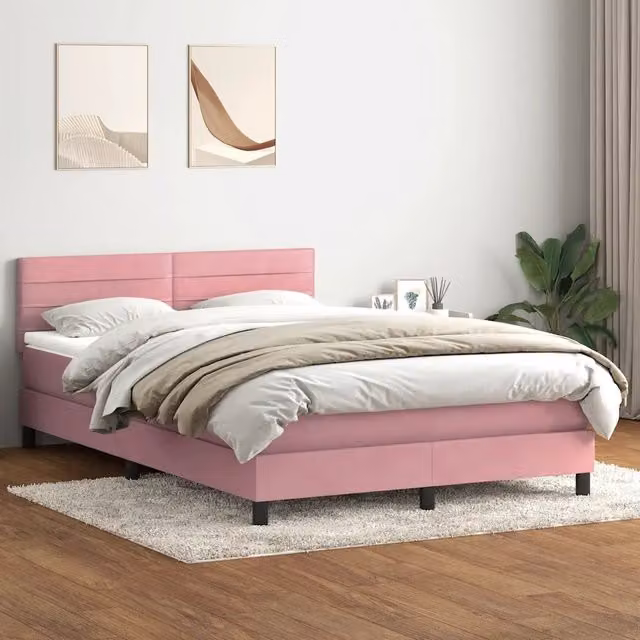 Giroletto a Molle con Materasso Rosa 160x210 cm in Velluto 3316316