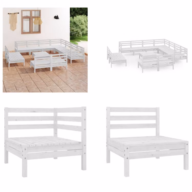vidaXL 12 pezzi set salotto da giardino in legno massiccio di pino bianco - set salotto da giardino - set salotto da esterno - divano in legno - divano da giardino in legno