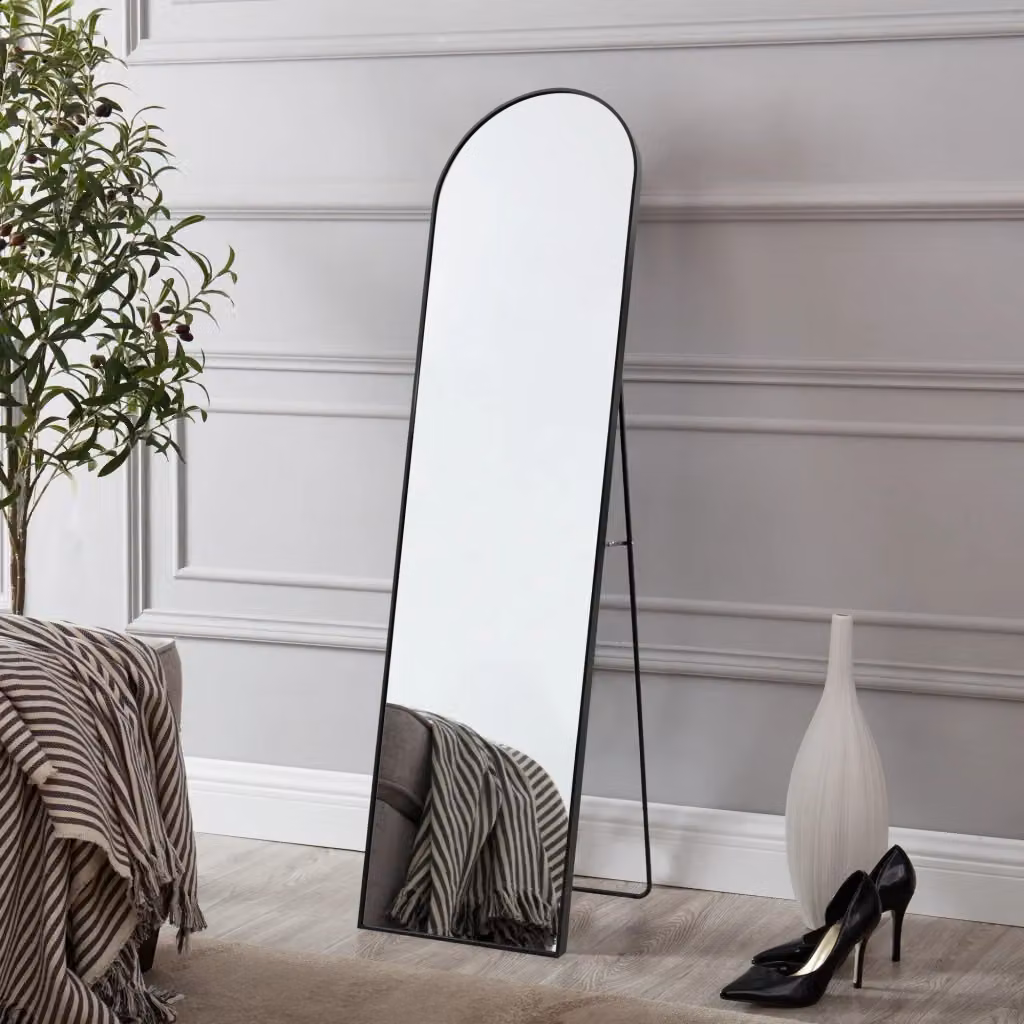 Specchio da terra a figura intera Bugnara en.casa, design moderno rettangolare, colore nero, H: 160 cm, L: 40 cm – 2