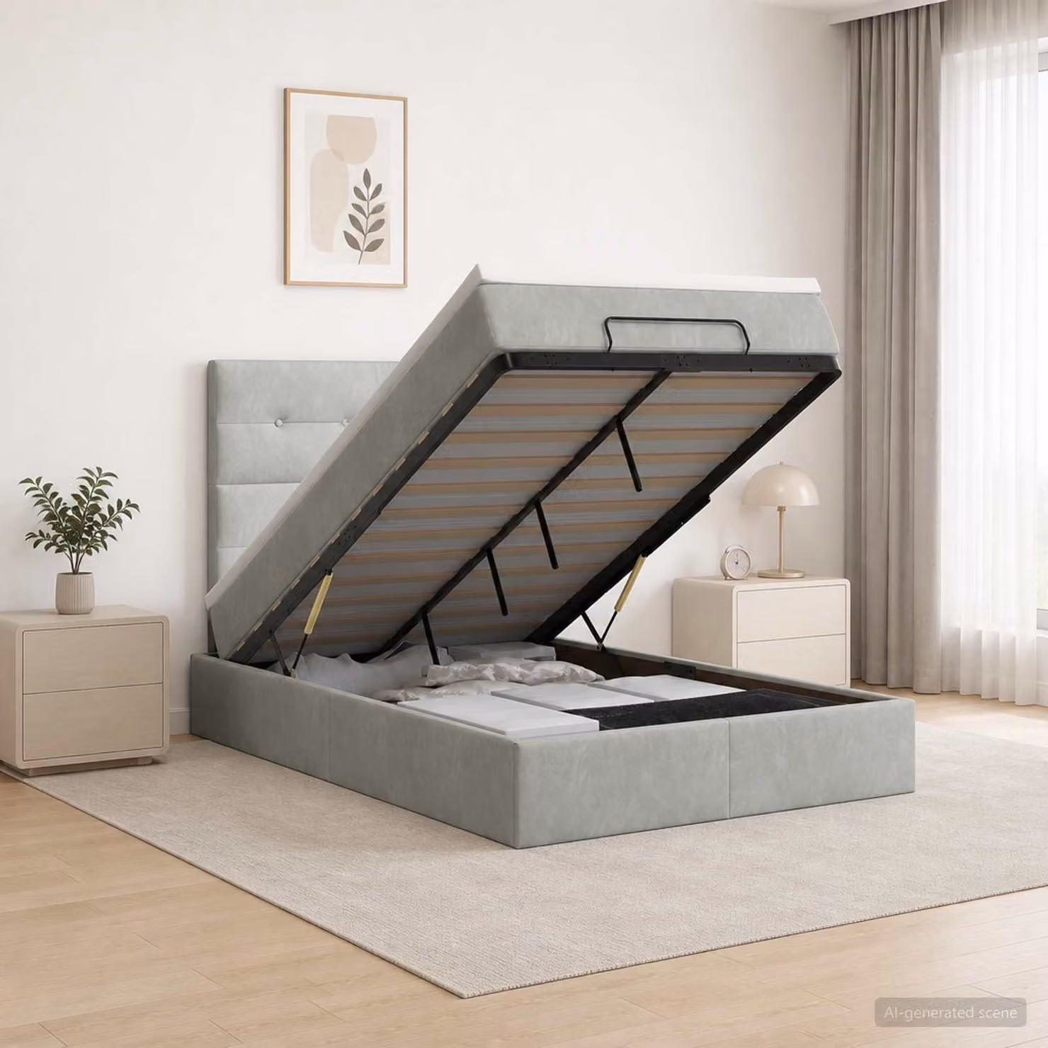 Letto ottomano con contenitore e materasso a molle vidaXL in velluto grigio e bianco L/P/H: 120 x 200 x 128 cm