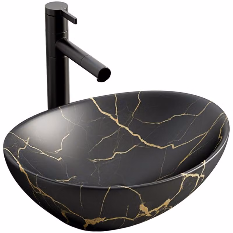 Lavabo ovale in Vetroceramica nera 41x34,5 cm