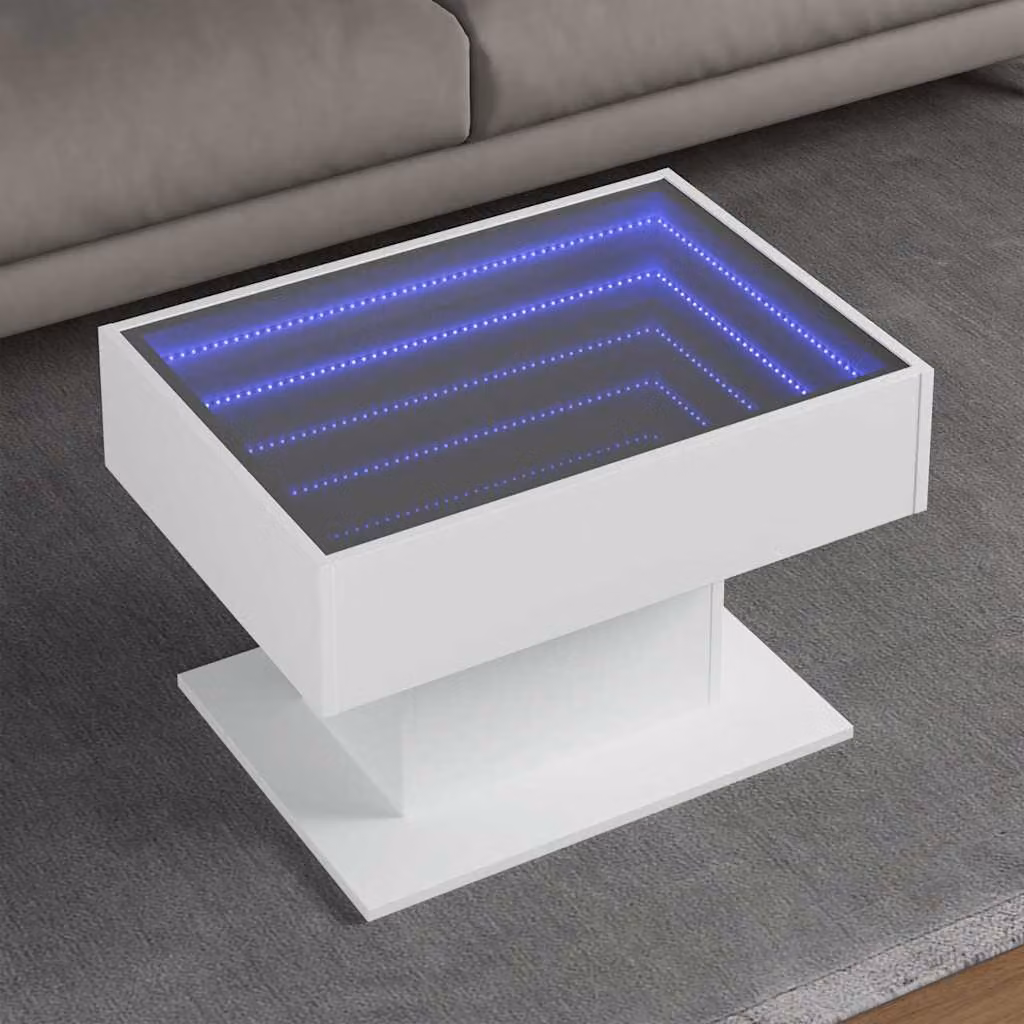 vidaXL Tavolino da salotto moderno in legno bianco con illuminazione LED L 70 x P 50 x H 45 cm
