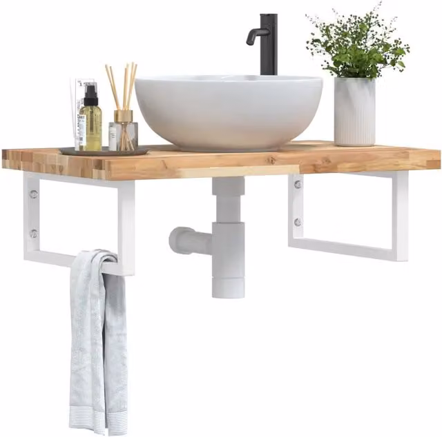 Ripiano a parete per lavabo vidaXL in legno di acacia e metallo bianco