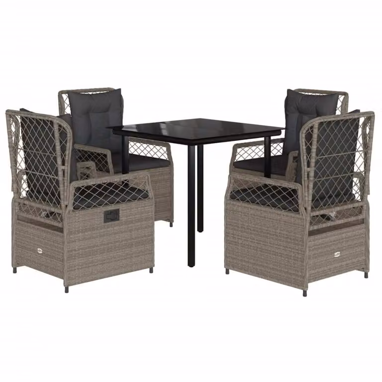 Set Pranzo da Giardino 5pz con Cuscini Grigio Chiaro Polyrattan
