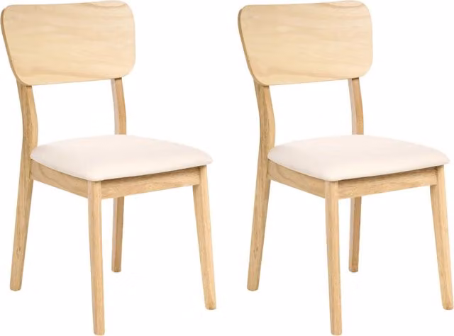 Set di 2 sedie da pranzo BELIANI in stile retrò con struttura in legno di gomma laccato e seduta imbottita in tessuto beige e marrone
